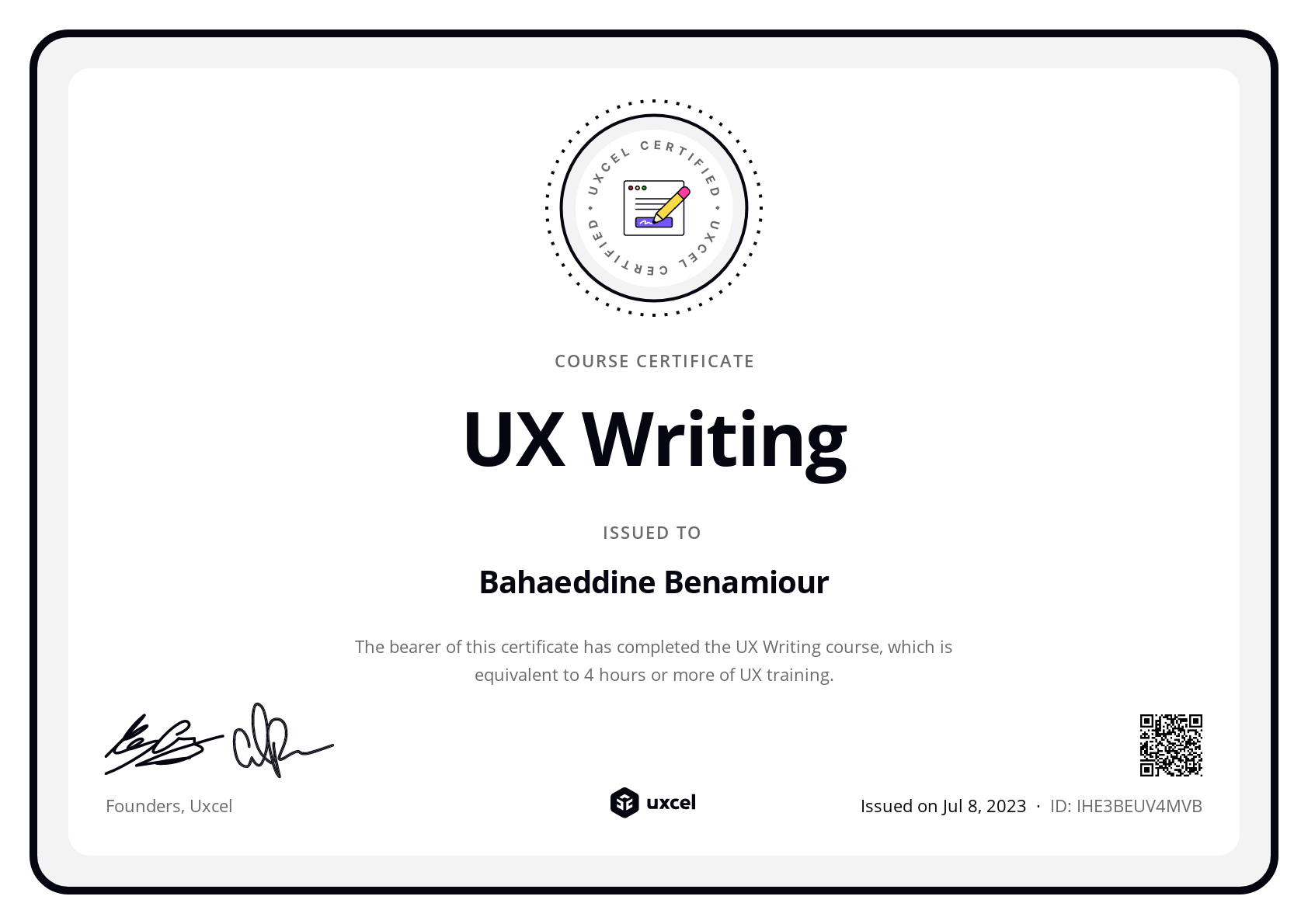 Bahae Ben's certificate